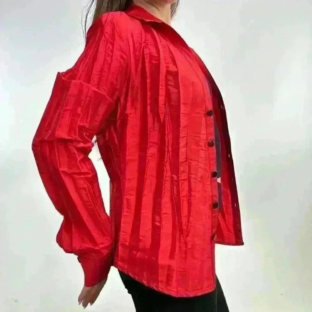 90s vintage style  supermodel Red Pleat blouse - Picture 2 of 8